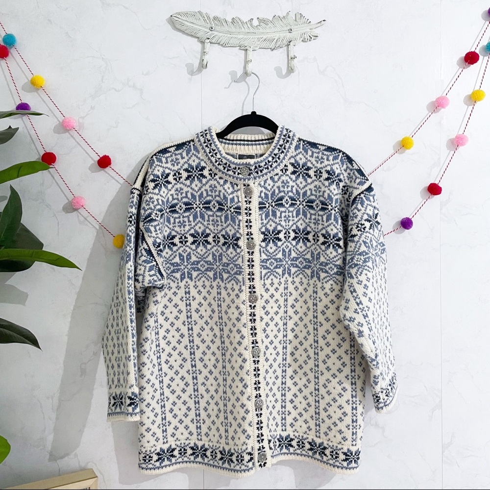Dale of Norway Wool Fair Isle Nordic Button Front Cardigan Sweater LARGE